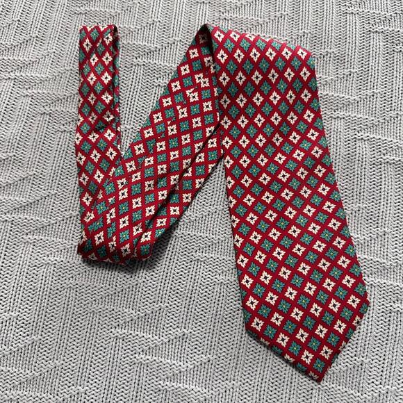Hugo Boss red geometric flower silk tie - Picture 1 of 5